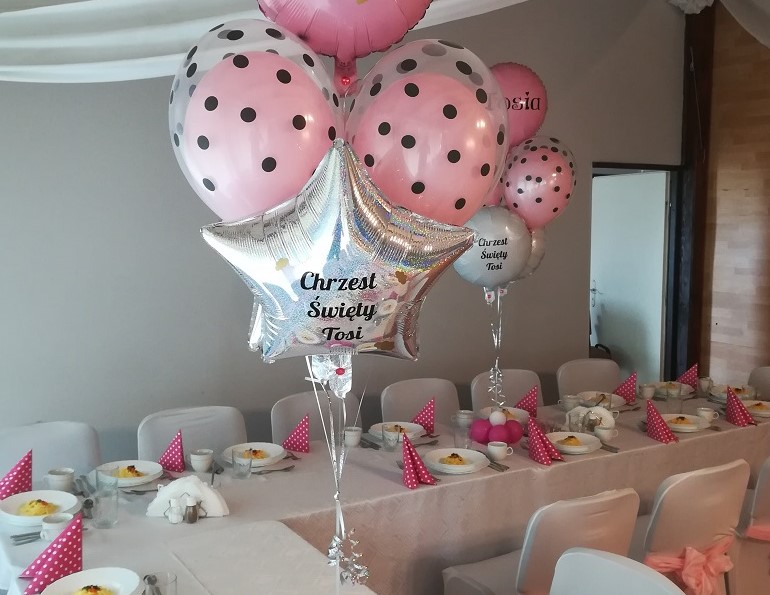 Balony z helem na chrzest w kolorze różowo-srebrnym